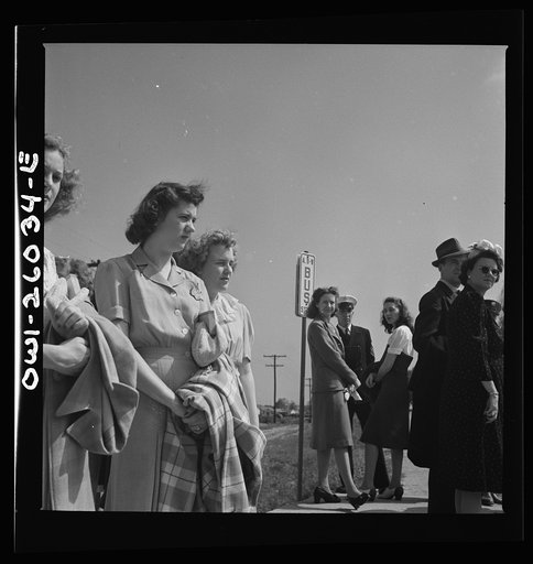 Arlington, Virginia. Waiting for the bus at Arlington Farms, a residence for women who work in the U.S. government for the duration of the war