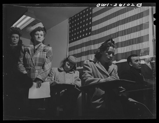 Buffalo, New York. People waiting to be interviewed at the employment agency of the Bell Aircraft plant