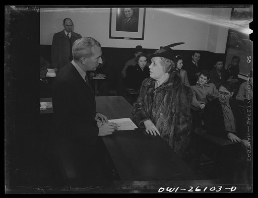 Buffalo, New York. People waiting to be interviewed at the employment agency of the Bell Aircraft plant. This woman is sixty-five, and has never been anything but a housewife, she is told that she cannot be of use right now. It is feared that she wouldn't have the strength to stay on a factory job