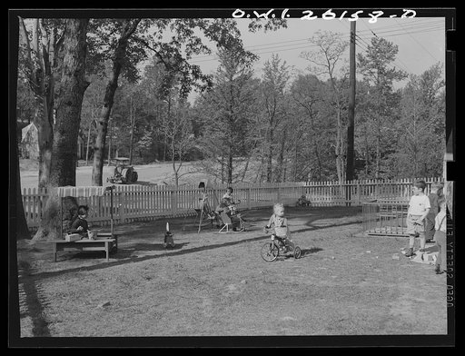 Washington, D.C. A day nursery for pre-school children of mothers engaged in war work, operated under the supervision of the District of Columbia Health Department by Mrs. Leroy Bonbrest, at her home at 1144 Branch Avenue, S.E. Children playing in the yard