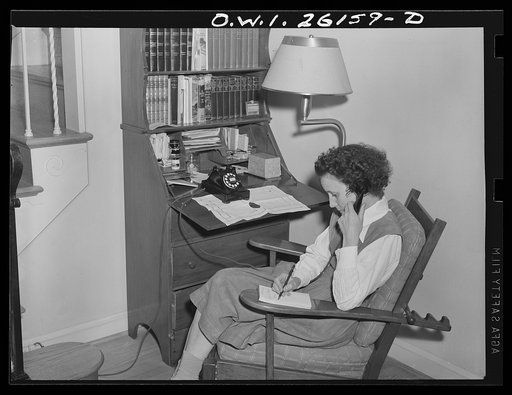 Washington, D.C. A day nursery for pre-school children of mothers engaged in war work, operated under the supervision of the District of Columbia Health Department by Mrs. Leroy Bonbrest, at her home at 1144 Branch Avenue, S.E. Mrs. Bonbrest handling the secretarial part of the nursery school work