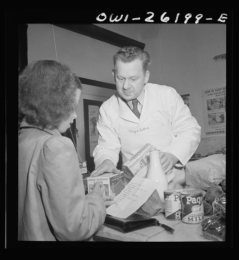 Buffalo, New York. Beverly Ann Grimm, eleven, leaving the store after making the family purchases from a list left that morning by her twenty-six year old widowed mother who is a crane operator at Pratt and Letchworth