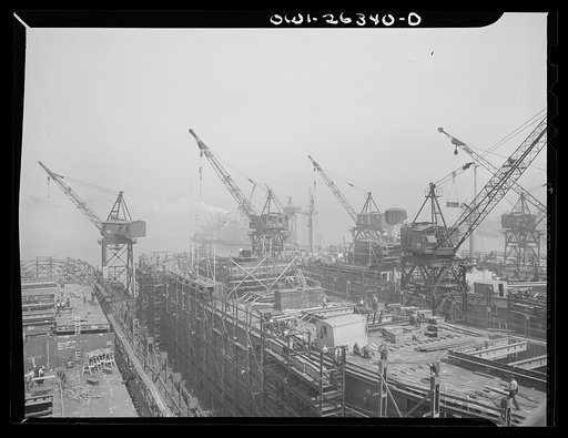 Bethlehem-Fairfield shipyards, Baltimore, Maryland. General view looking toward the fitting docks