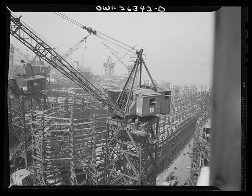 Bethlehem-Fairfield shipyards, Baltimore, Maryland. Crane in front of the shipways