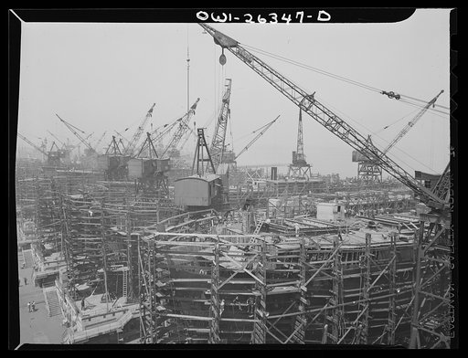 Bethlehem-Fairfield shipyards, Baltimore, Maryland. General view of the shipways