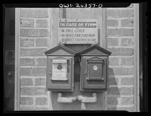 Bethlehem-Fairfield shipyards, Baltimore, Maryland. Fire alarm boxes