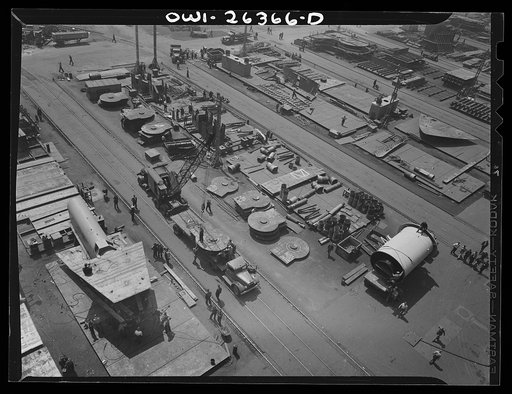 Untitled photo, possibly related to: Bethlehem-Fairfield shipyards, Baltimore, Maryland. General view showing the section of the gunmount
