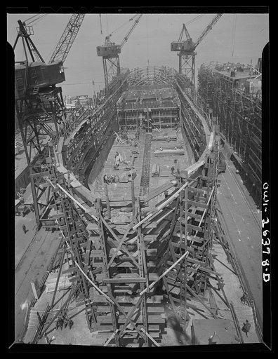 Bethlehem-Fairfield shipyards, Baltimore, Maryland. Ship construction in the early stage