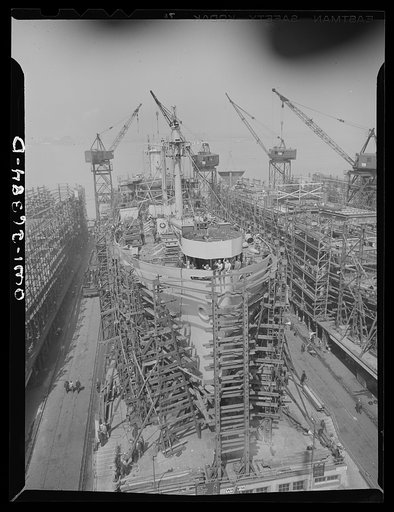 Bethlehem-Fairfield shipyards, Baltimore, Maryland. A nearly completed ship