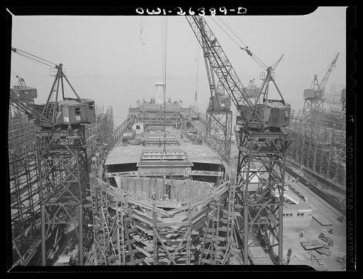 Bethlehem-Fairfield shipyards, Baltimore, Maryland. Ship construction in the middle stage