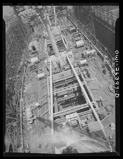 Bethlehem-Fairfield shipyards, Baltimore, Maryland. General view of a ship under construction
