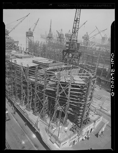 Bethlehem-Fairfield shipyards, Baltimore, Maryland. Ship under construction