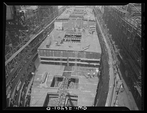 Bethlehem-Fairfield shipyards, Baltimore, Maryland. Ship under construction