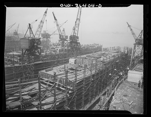Bethlehem-Fairfield shipyards, Baltimore, Maryland. Ship under construction