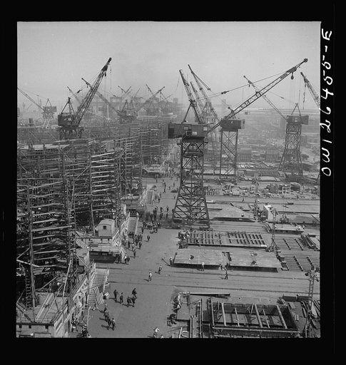 Bethlehem-Fairfield shipyards, Baltimore, Maryland. A shipyard with a crane
