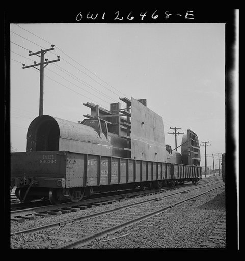 Bethlehem-Fairfield shipyards, Baltimore, Maryland. Part of a shaft alley assembly on a freight car