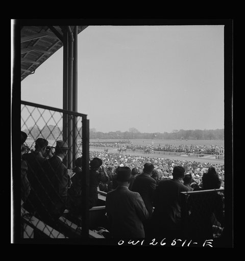 Untitled photo, possibly related to: Pimlico racetrack, near Baltimore, Maryland. Looking from grandstand at Pimlico