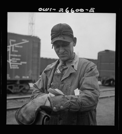 Cicero, Illinois. A switchman at the Clyde yard of the Chicago, Burlington and Quincy Railroad