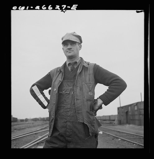 Cicero, Illinois. A switchman at Clyde yard of the Chicago, Burlington and Quincy Railroad