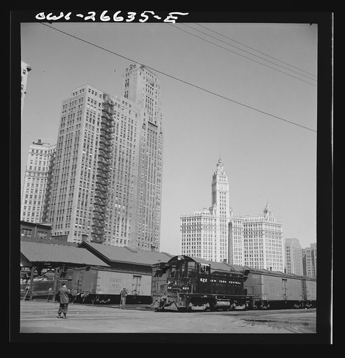 Untitled photo, possibly related to: Chicago, Illinois. New York Central switch engine working at South Water Street, Illinois Central Railroad freight terminal