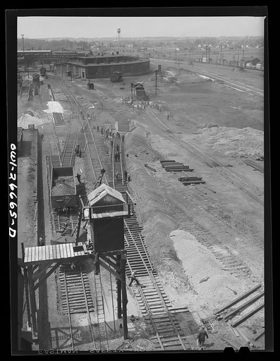 Bensenville, Illinois. Track repair work at the Bensenville yard of the Chicago, Milwaukee, Saint Paul and Pacific Railroad