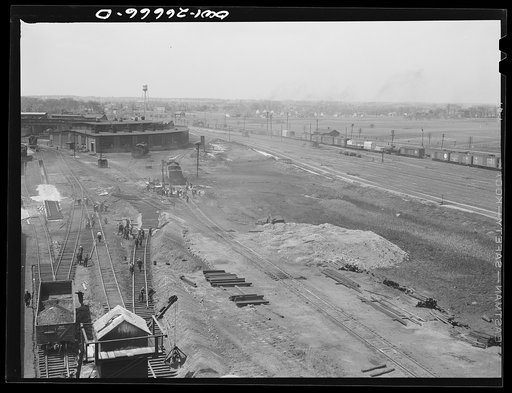 Bensenville, Illinois. Track repair work at the Bensenville yard of the Chicago, Milwaukee, Saint Paul and Pacific Railroad