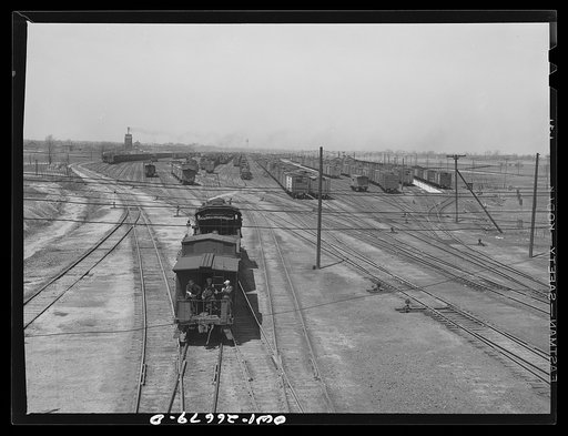 Bensenville, Illinois. General view of part of the Bensenville yard of the Chicago, Milwaukee, Saint Paul and Pacific Railroad