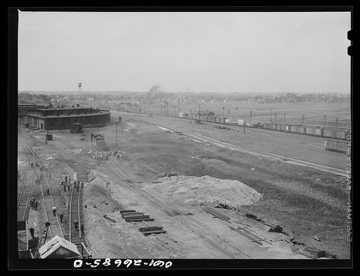 Bensenville, Illinois. Repair work going on at Bensonville yard of the Chicago, Milwaukee, Saint Paul and Pacific Railroad