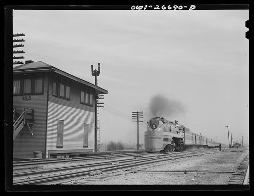Bensenville, Illinois. The "Midwest Hiawatha" of the Chicago, Milwaukee, Saint Paul and Pacific Railroad speeding through Bensenville, Illinois