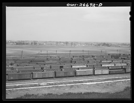Bensenville, Illinois. General view of part of the Bensenville yard of the Chicago, Milwaukee, Saint Paul and Pacific Railroad