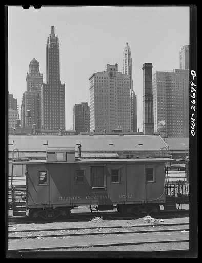 Chicago, Illinois. Caboose at the South Water Street freight terminal