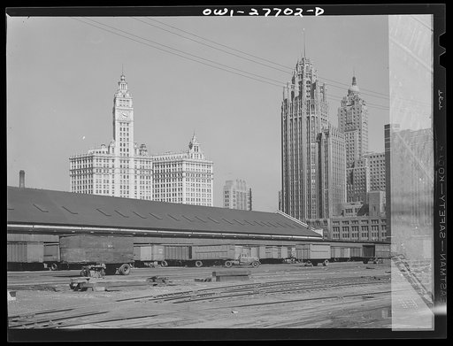Untitled photo, possibly related to: Chicago, Illinois. General view of part of the South Water Street Illinois Central Railroad freight terminal