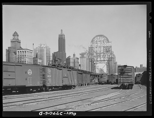 Chicago, Illinois. General view of part of the South Water Street Illinois Central Railroad freight terminal