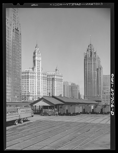 Chicago, Illinois. General view of part of the South Water Street Illinois Central Railroad freight terminal