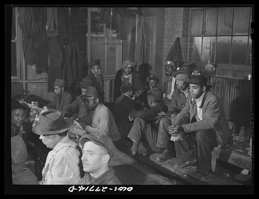 Chicago, Illinois. Freight handlers in the lunch room at the United States Army consolidating station