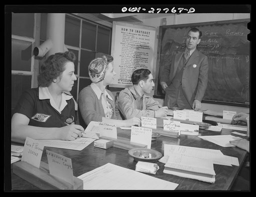 Bell Aircraft Corporation, Niagara Falls, New York. An upgrading class for employees. Most promising employees are chosen from the production line for special instruction in supervision and are given an opportunity for advancement