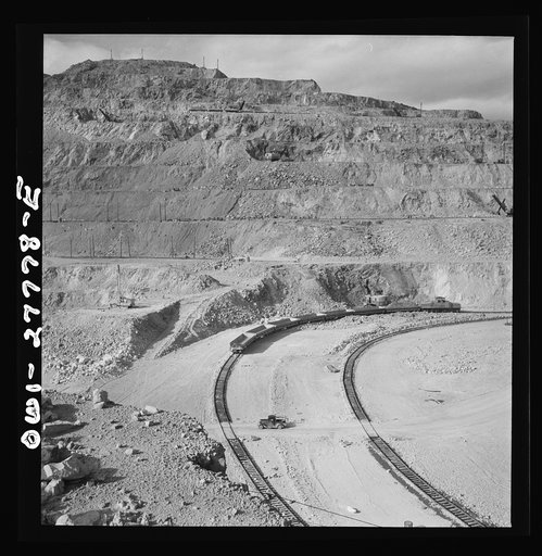 Morenci, Arizona. An ore train being loaded at one of the open-pit copper mines of the Phelps Dodge mining corporation