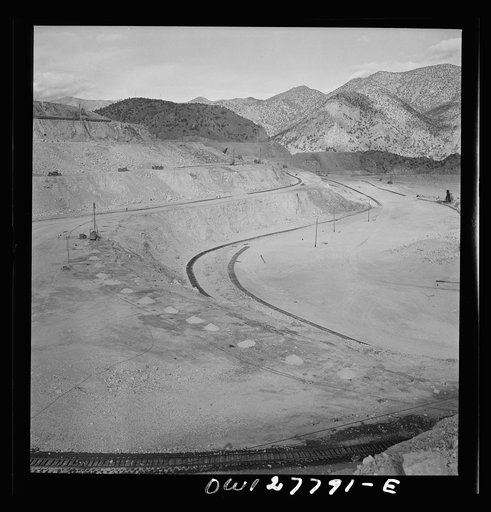 Untitled photo, possibly related to: Morenci, Arizna. Galleries in an open-pit cooper mine of the Phelps Dodge corporation showing strip mining