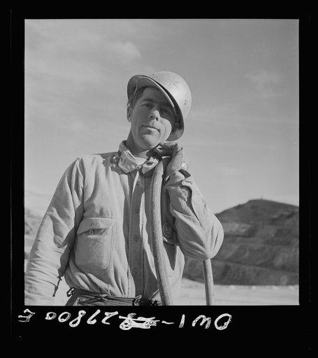 Untitled photo, possibly related to: Morenci, Arizona. Bulldozer operator at an open-pit copper mine of the Phelps Dodge mining corporation