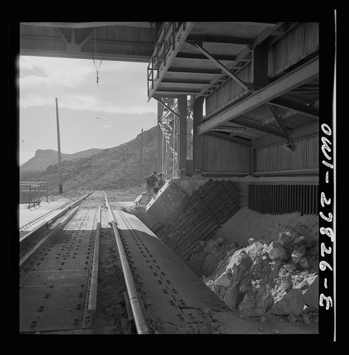 Morenci, Arizona. Entrance to the copper concentrator of the Phelps Dodge mining corporation where ore trains transport copper ore from the open-pit mine