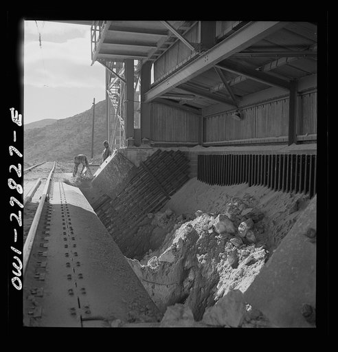Morenci, Arizona. Entrance to the copper concentrator of the Phelps Dodge mining corporation where ore trains transport copper ore from the open-pit mine