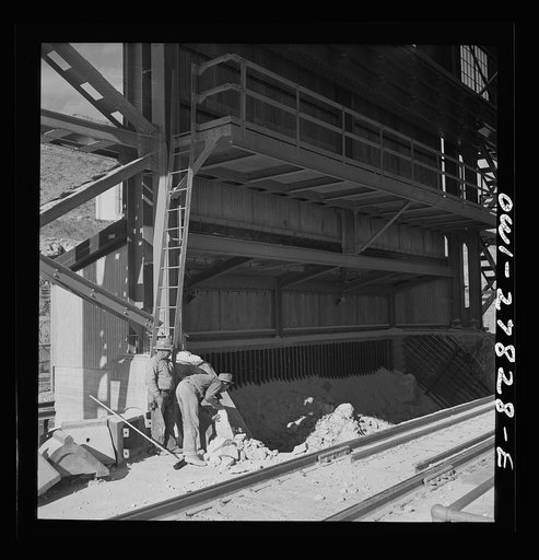 Morenci, Arizona. Entrance to the copper concentrator of the Phelps Dodge mining corporation where ore trains transport copper ore from the open-pit mine