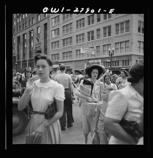 Untitled photo, possibly related to: Houston, Texas. People crossing a downtown street with the green light