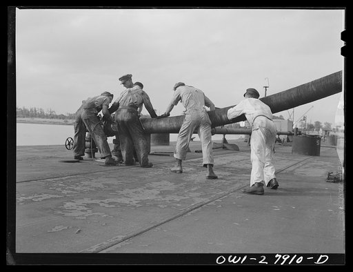 Baytown, Texas. Loading a barge with oil at a refinery