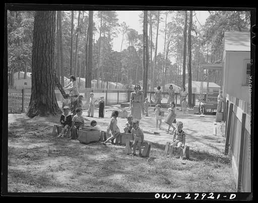 Orange, Texas. "Sleeping fathers" nursery school. These children are at the nursery school from 8 a. m. until 4 p.m. while their fathers who work on the night shift at the shipyards get their eight hours sleep in quiet homes