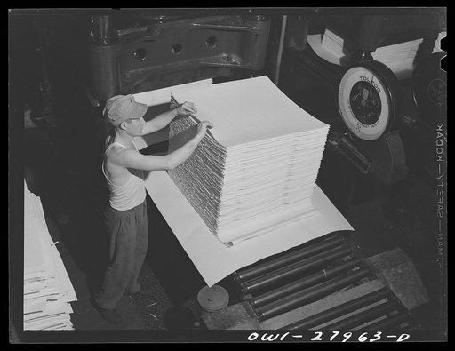 Houston, Texas. Weighing sheets of Kraft (chemical) paper at the Champion paper mill