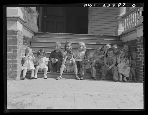 Untitled photo, possibly related to: Orange, Texas. Nursery school children having orange juice in the middle of the morning