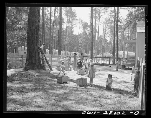 Untitled photo, possibly related to: Orange, Texas. "Sleeping fathers" nursery school. These children are at the nursery school from 8 a. m. until 4 p.m. while their fathers who work on the night shift at the shipyards get their eight hours sleep in quiet homes