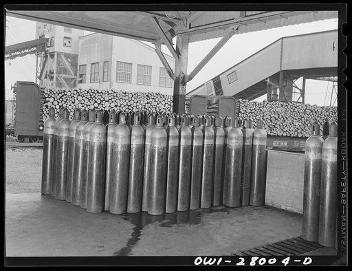 Houston, Texas. Hydrogen tanks at the Champion paper mill