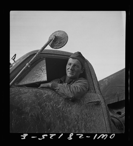 Private First Class Romeo K. Bisson, of Rochester, Vermont. A trucker with sixteen years experience in civilian life, he is now driving for the United States Army overseas